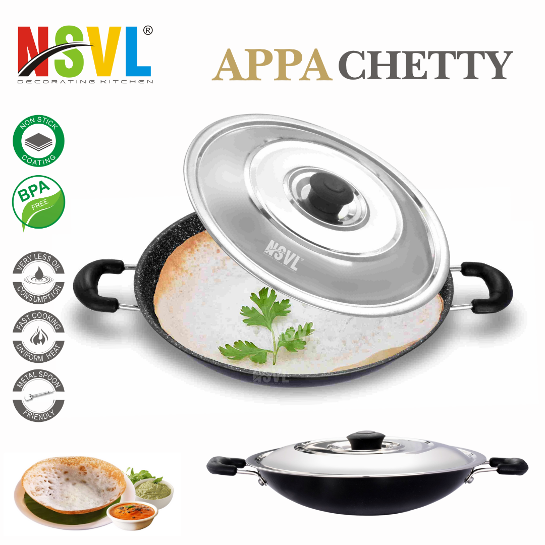Nsvl Non-Stick Appa Chetty, Aluminium Appachatty, 23cm Diameter, Appachatti, Gas Compatible