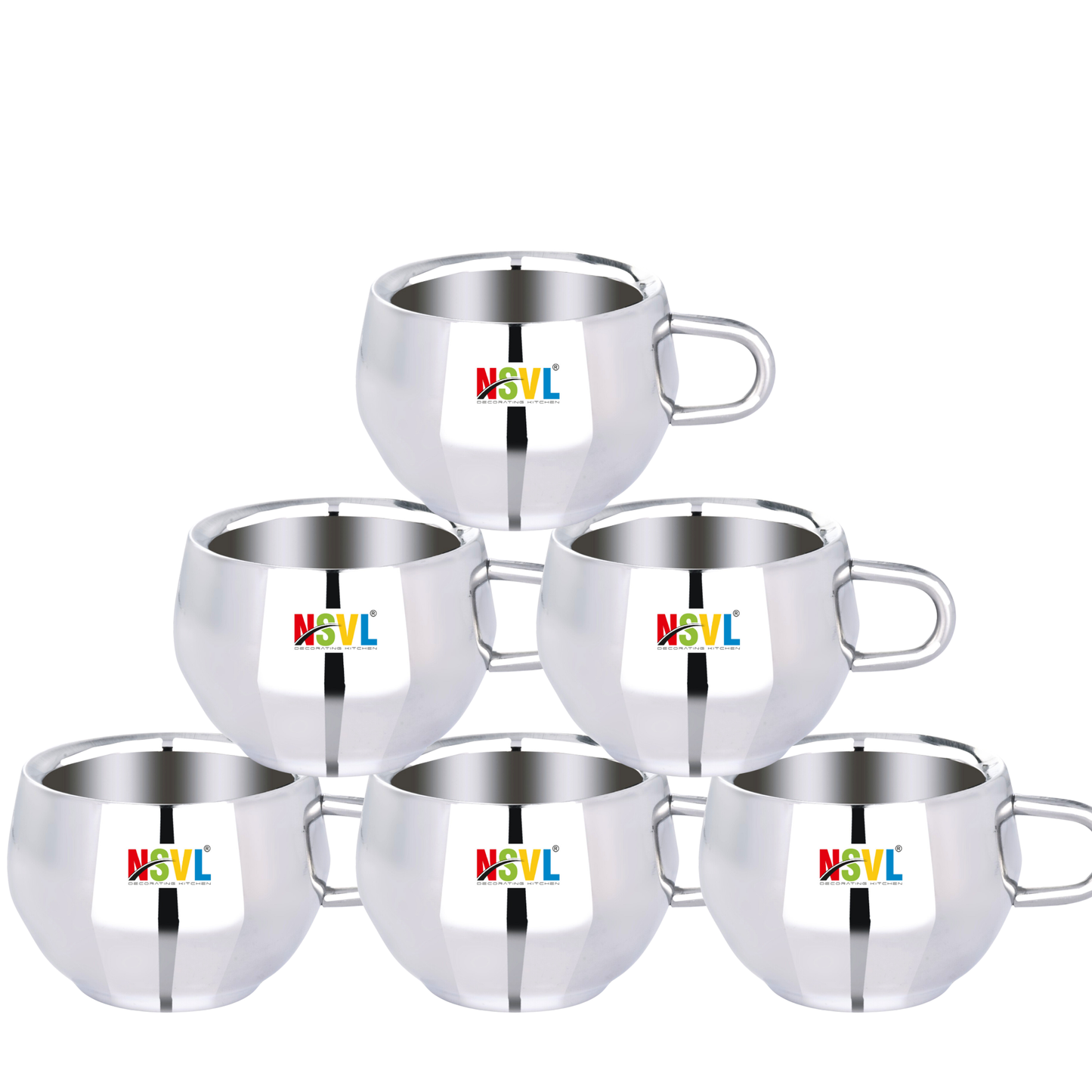 Nsvl 100% Stainless Steel Matka Tea Cups Set of 6 Pcs | Double Wall Tea & Coffee Cups | Mirror Finish Cups | Laser Design, Break Resistant
