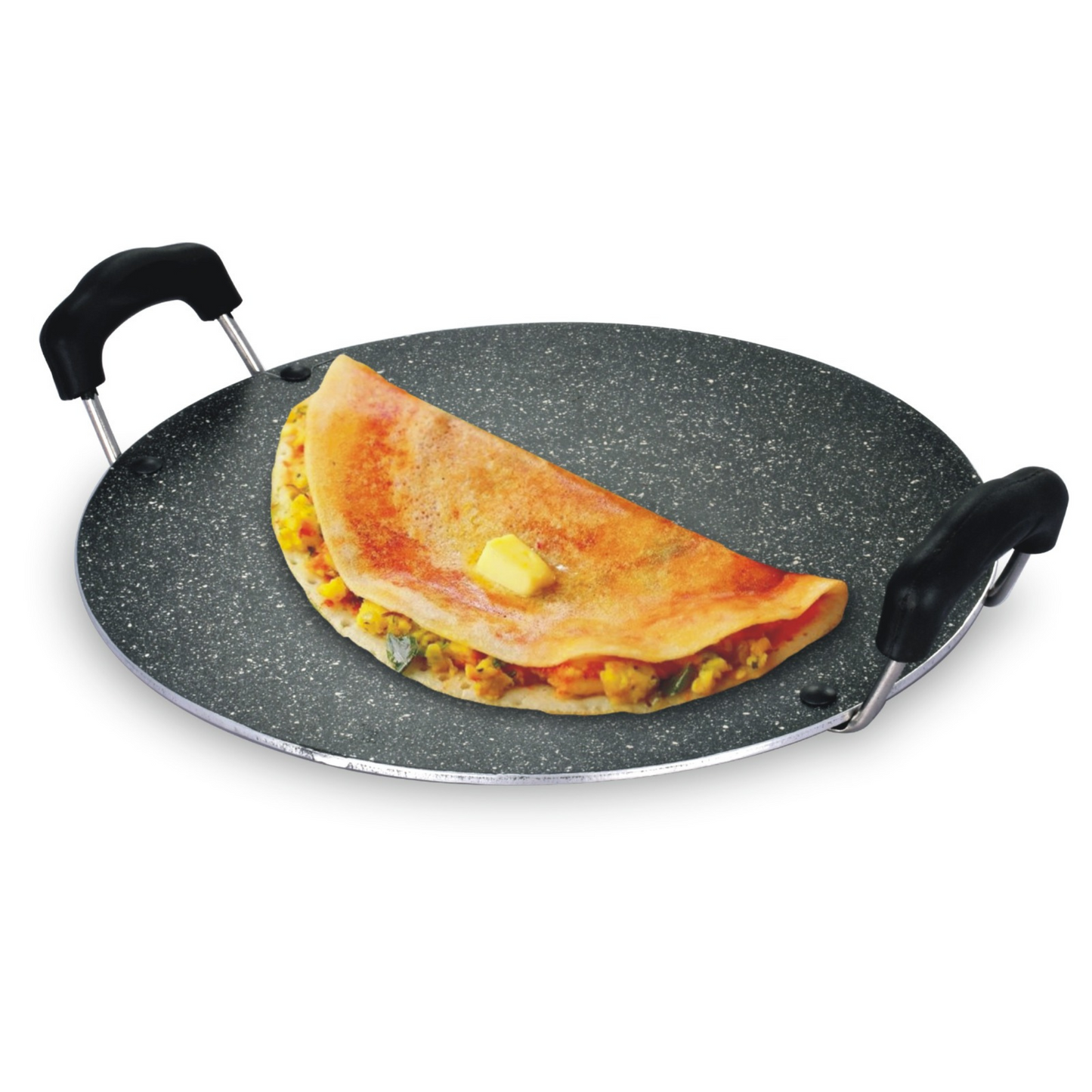 NSVL Non Stick Aluminium Heavy Duty Double Handle Flat Spatter Finish Tawa, 300 mm, (Black)