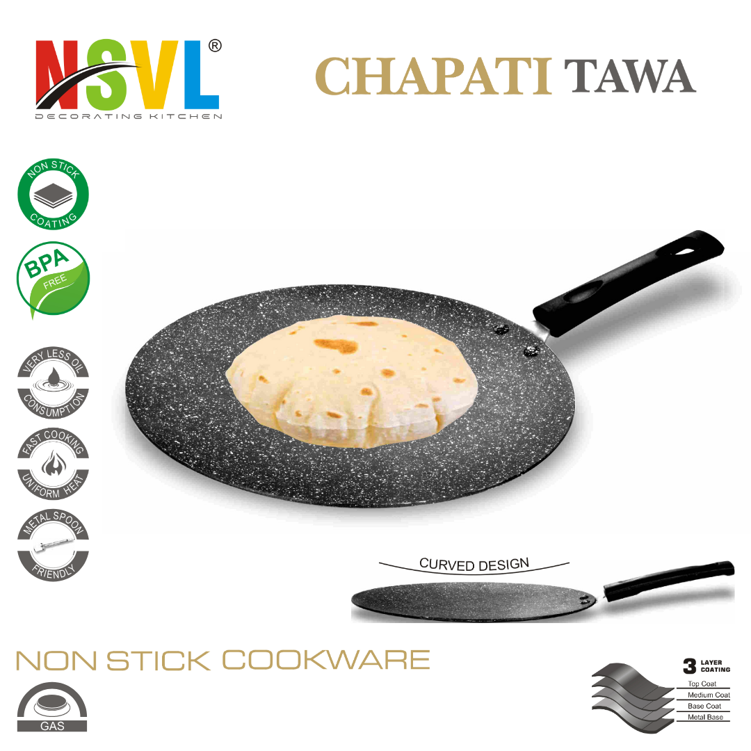 NSVL Non-Stick Concave Tawa , Roti Tawa , Nonstick Flat Tawa for Roti , Non-Stick Coating, 26.5cm Nonstick Chapati Tawa