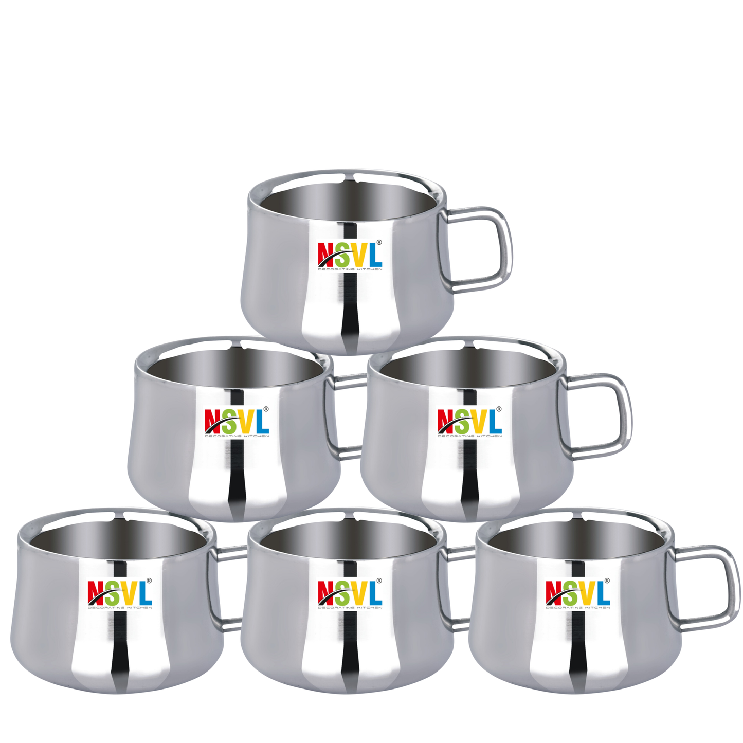 Nsvl 100% Stainless Steel Chandramukhi Tea Cups Set of 6 Pcs | Double Wall Tea & Coffee Cups | Mirror Finish Cups | Laser Design, Break Resistant