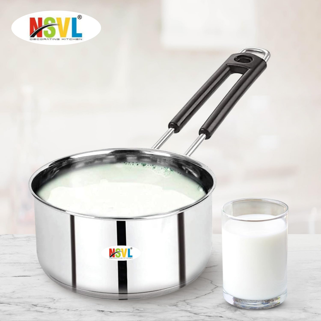 Nsvl Stainless Steel Sauce Pan, Tea Pan, Milk Pan Heavy Guage Sauce Pan 15 cm diameter 2 L capacity (Stainless Steel, Non-stick, Induction Bottom)