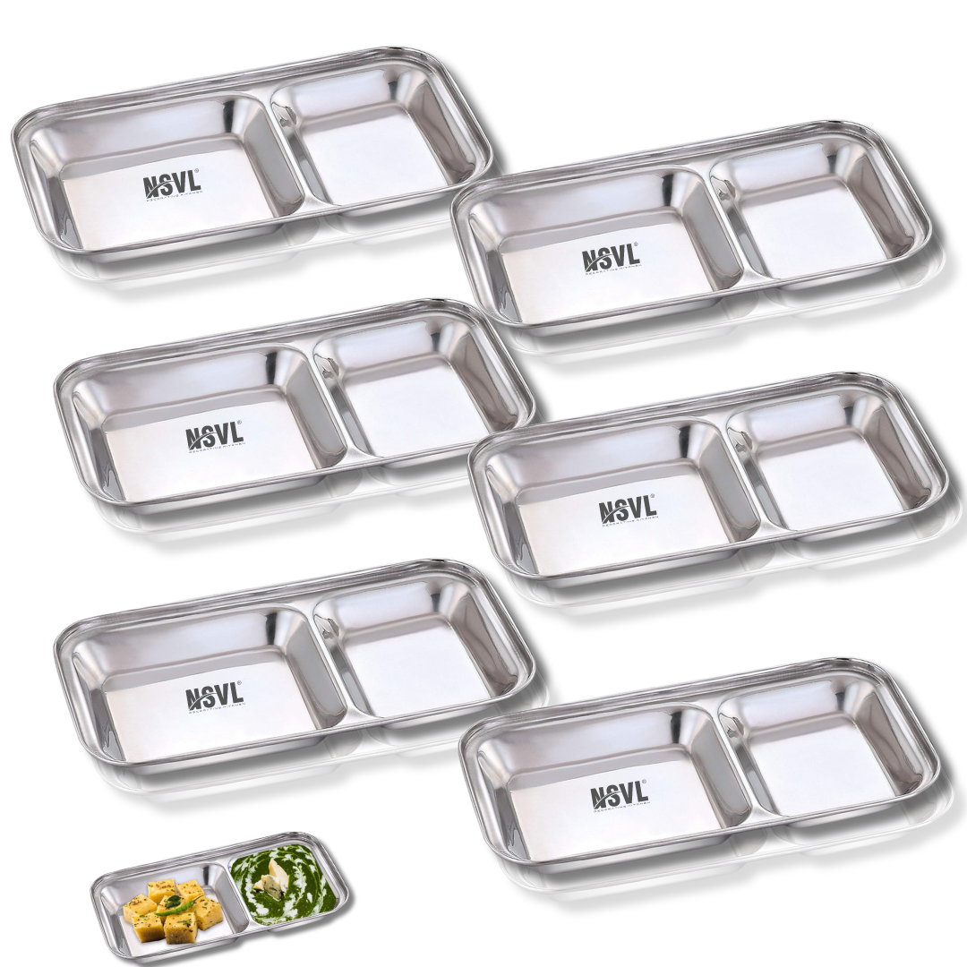 Nsvl Stainless Steel 2-in-1 Compartment Pav Bhaji/Appetizer/Snacks Plate
