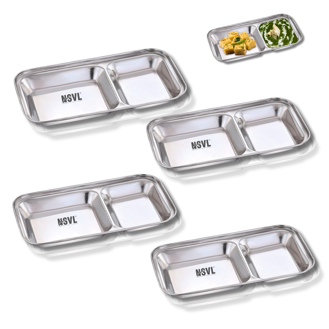 Nsvl Stainless Steel 2-in-1 Compartment Pav Bhaji/Appetizer/Snacks Plate