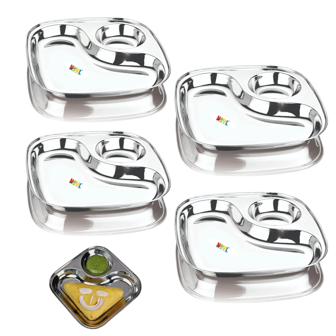 NSVL Stainless Steel 2 in-1 Cutlet snacks Plate -Two Compartment square Plate