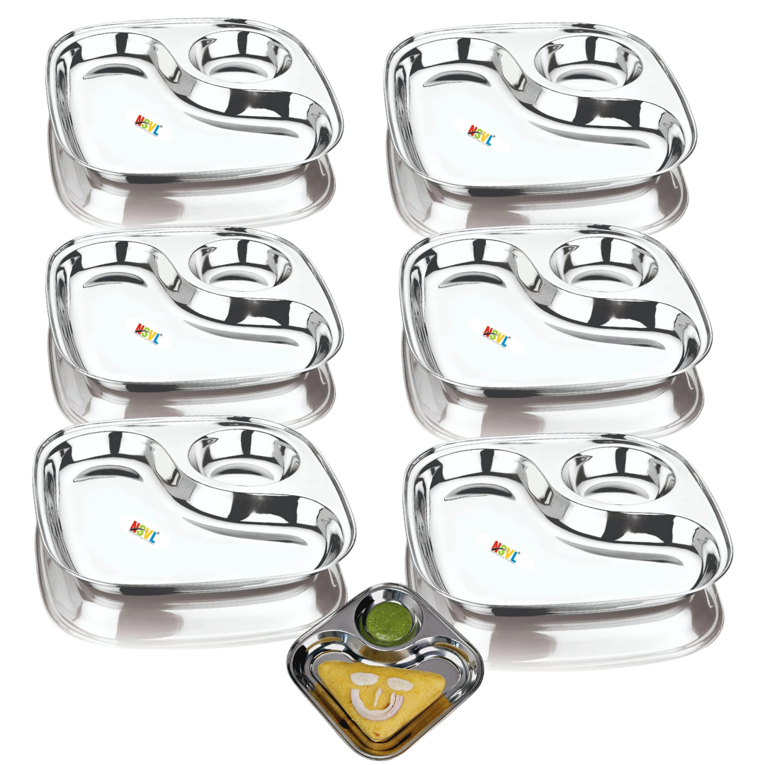NSVL Stainless Steel 2 in-1 Cutlet snacks Plate -Two Compartment square Plate