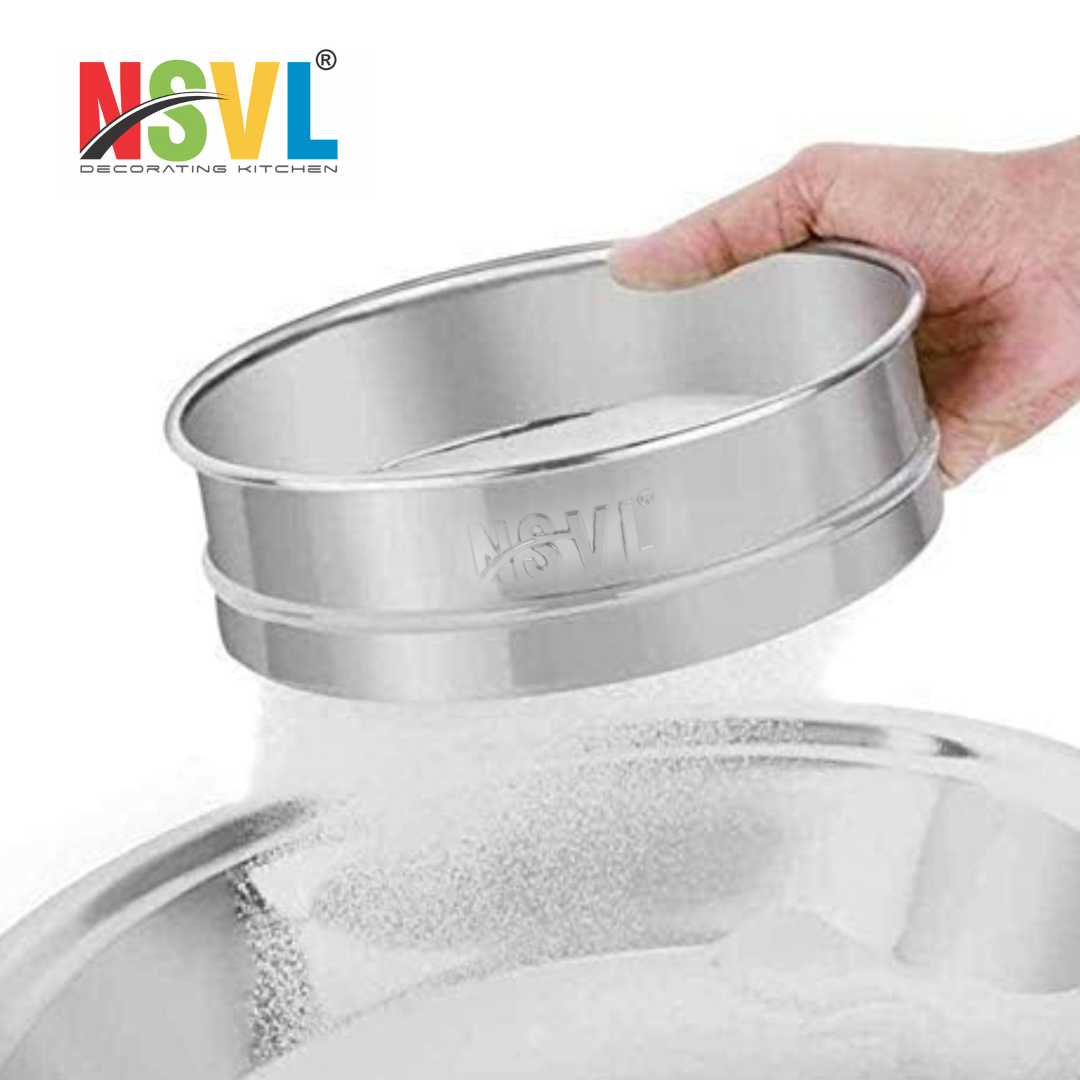 Nsvl Lite Stainless Steel 4 in 1 Interchangeable Sieve/Chalni 1 Unit | Set of 5 | Silver | Gehu/Flour/Atta/Maida Chalni/Spices/Food Strainers