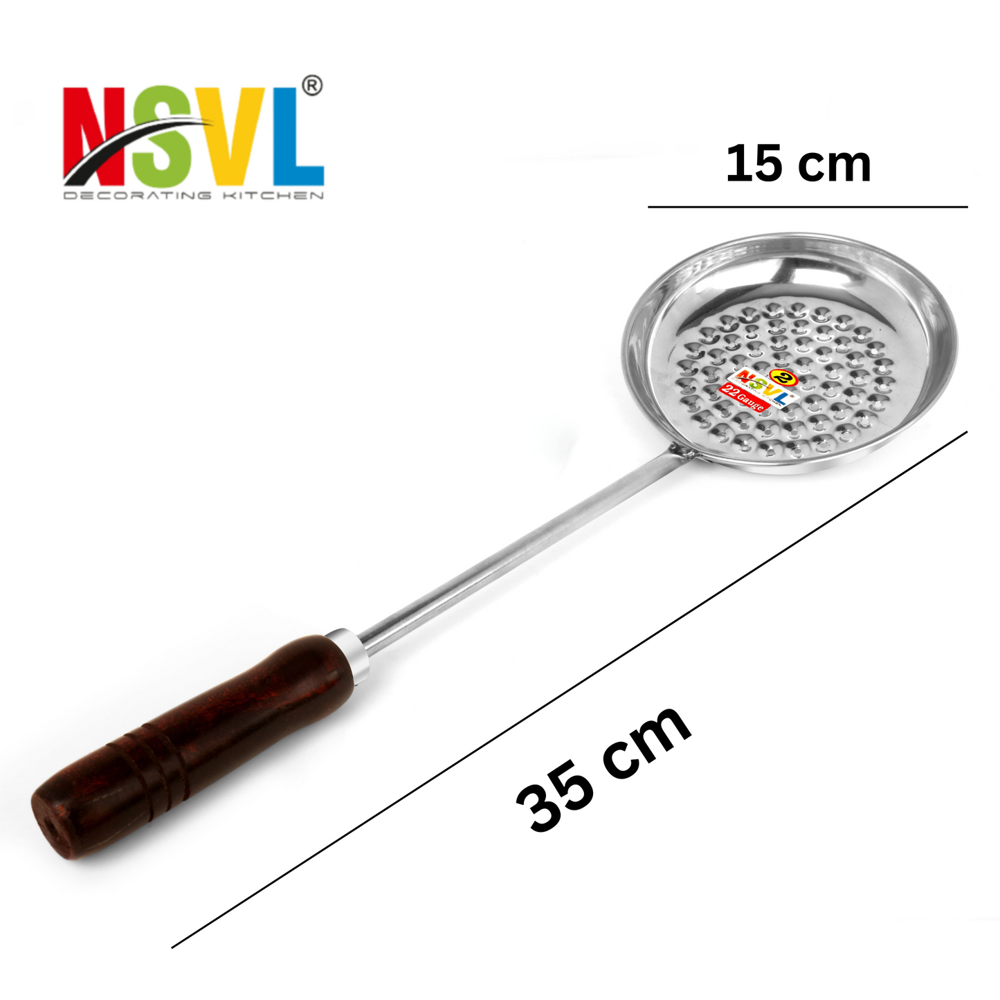 Nsvl Boondi Maker Stainless Steel | Multipurpose Boondi Jhara for Boondi Raita and Boondi Laddu Sweets with Wooden Handle for Firm Grip, Silver (Exclusive Black Handle)