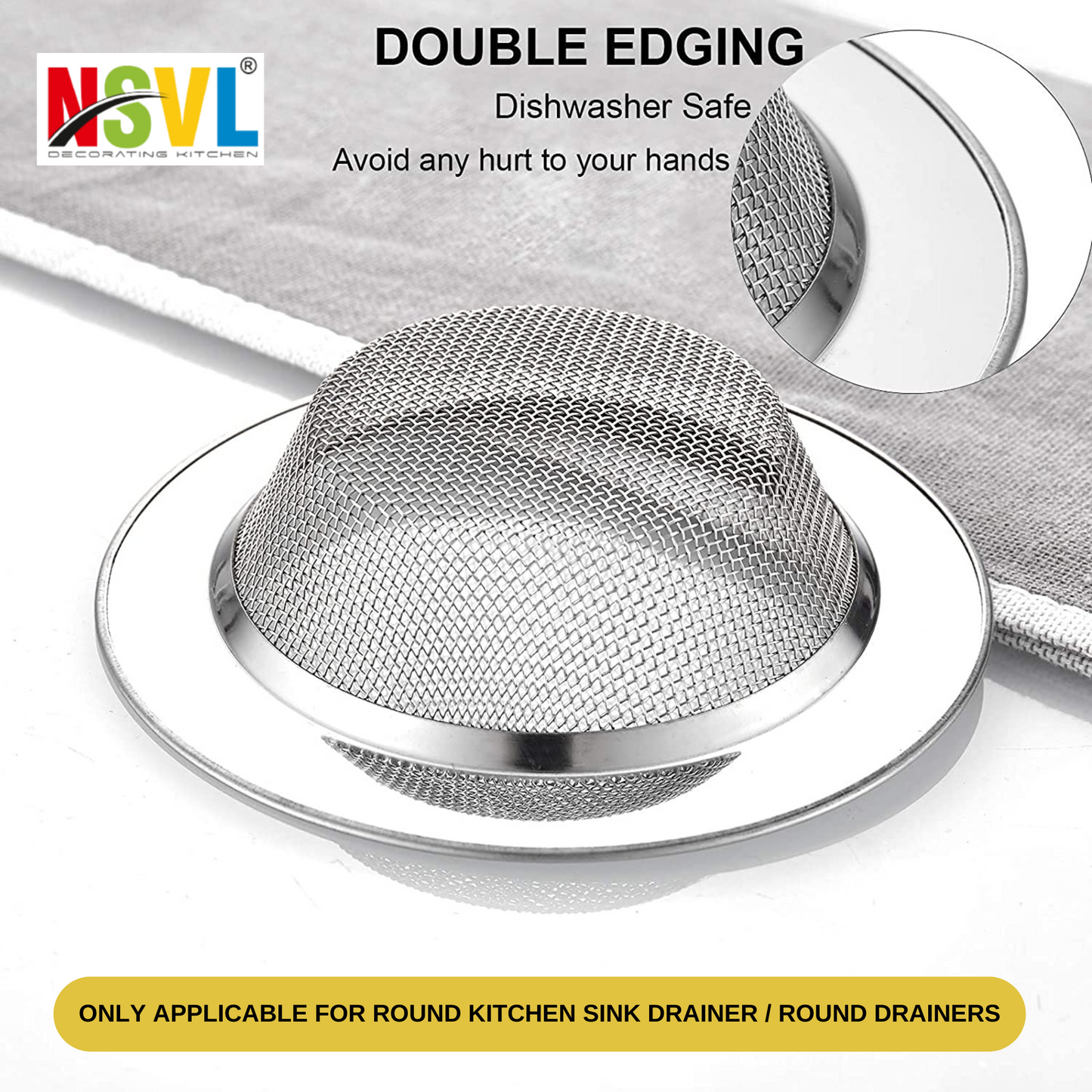 NSVL 2 PC Stainless Steel Kitchen Sink Strainer, Jali, Net, Wash Basin Filter, Stopper, Bathroom Drain Cover