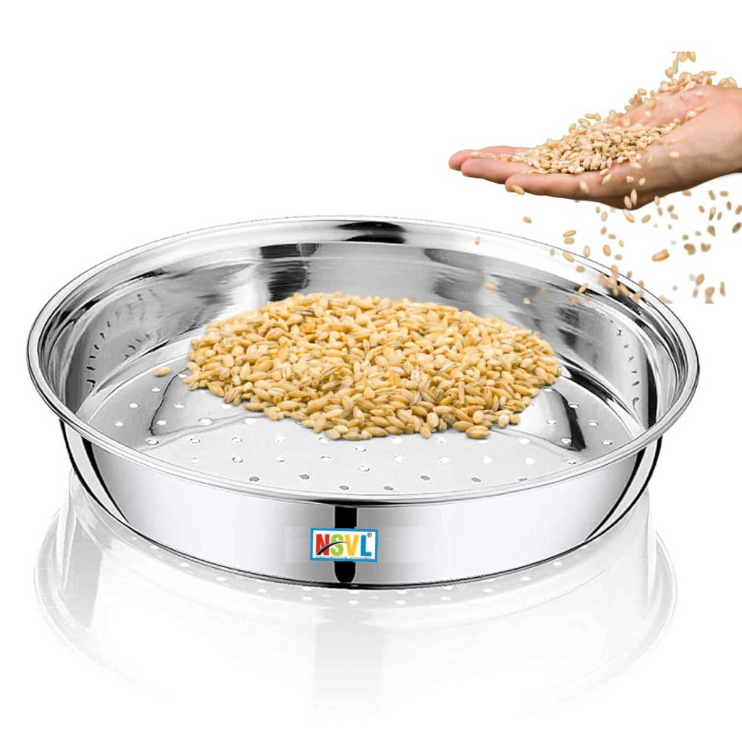 NSVL Stainless Steel Strainer for Kitchen – Multi-Use Steel Channi for Kitchen/Steel Chalni for Kitchen with Holes for Wheat | Steel Strainer for Kitchen