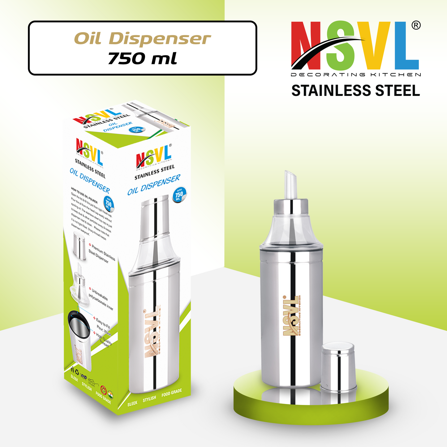 Nsvl Stainless Steel Oil Dispenser | Oil Container | Oil Pourer | Oil Pot | Oil Can| Oil Bottle