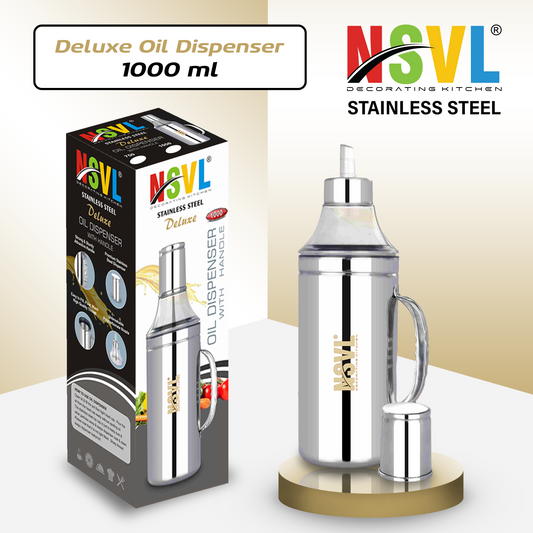 Nsvl Deluxe Stainless Steel Oil Dispenser with Nozzle | Oil Container | Oil Pourer | Oil Pot | Oil Can| Oil Bottle with Handle