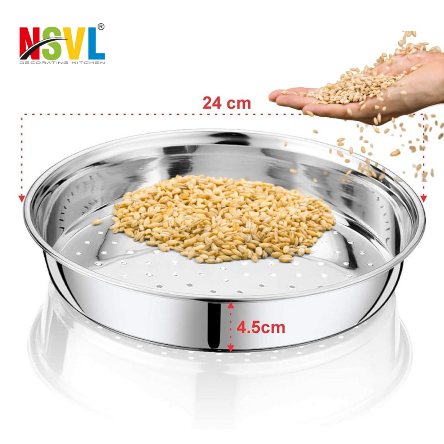 NSVL Stainless Steel Strainer for Kitchen – Multi-Use Steel Channi for Kitchen/Steel Chalni for Kitchen with Holes for Wheat | Steel Strainer for Kitchen