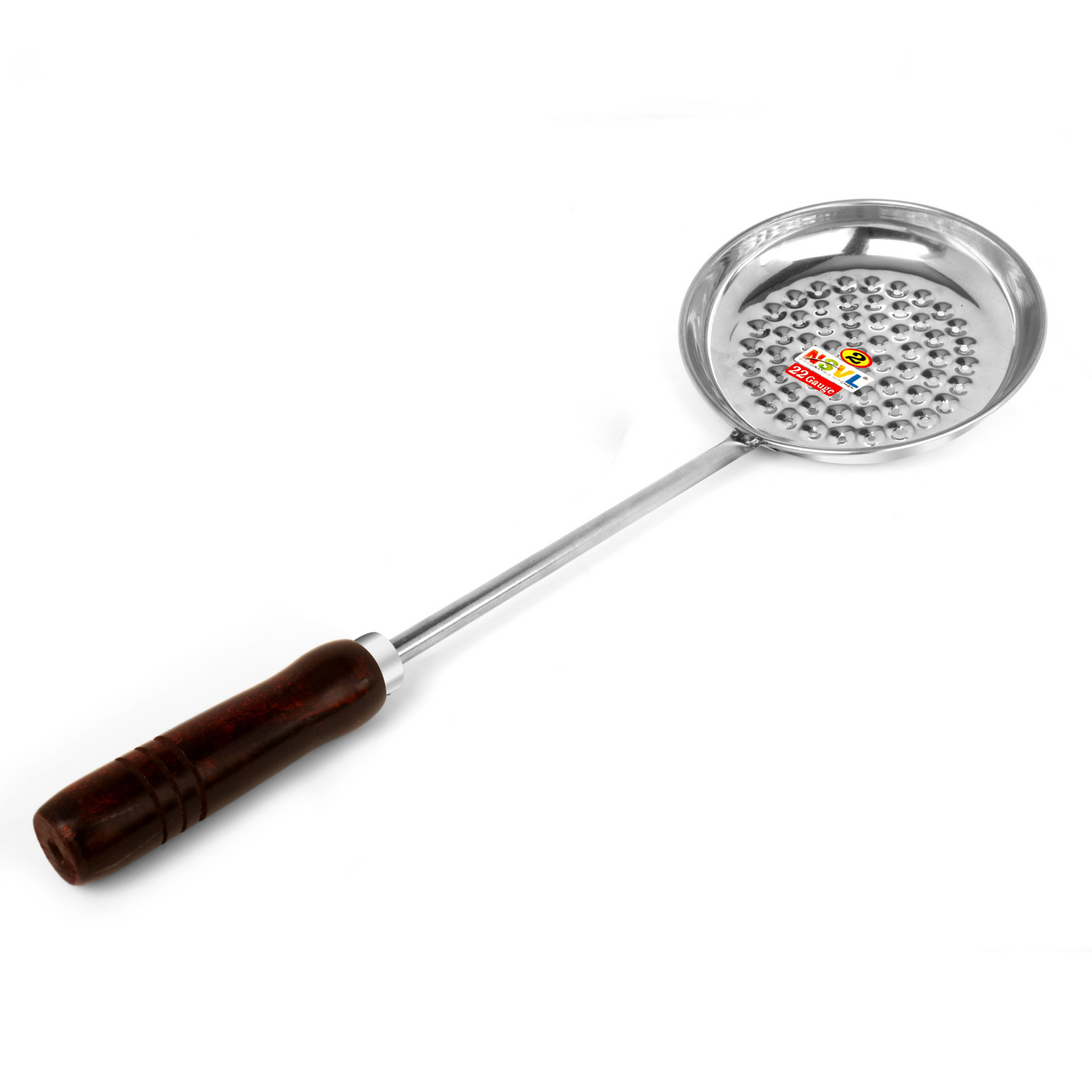 Nsvl Boondi Maker Stainless Steel | Multipurpose Boondi Jhara for Boondi Raita and Boondi Laddu Sweets with Wooden Handle for Firm Grip, Silver (Exclusive Black Handle)