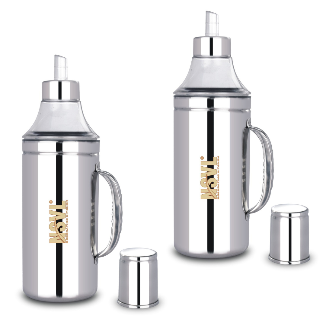 Nsvl PACK OF 2 Deluxe Stainless Steel Oil Dispenser with Nozzle | Oil Container | Oil Pourer | Oil Pot | Oil Can| Oil Bottle with Handle