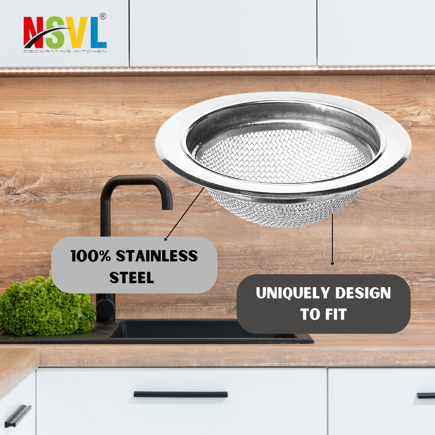 NSVL 2 PC Stainless Steel Kitchen Sink Strainer, Jali, Net, Wash Basin Filter, Stopper, Bathroom Drain Cover