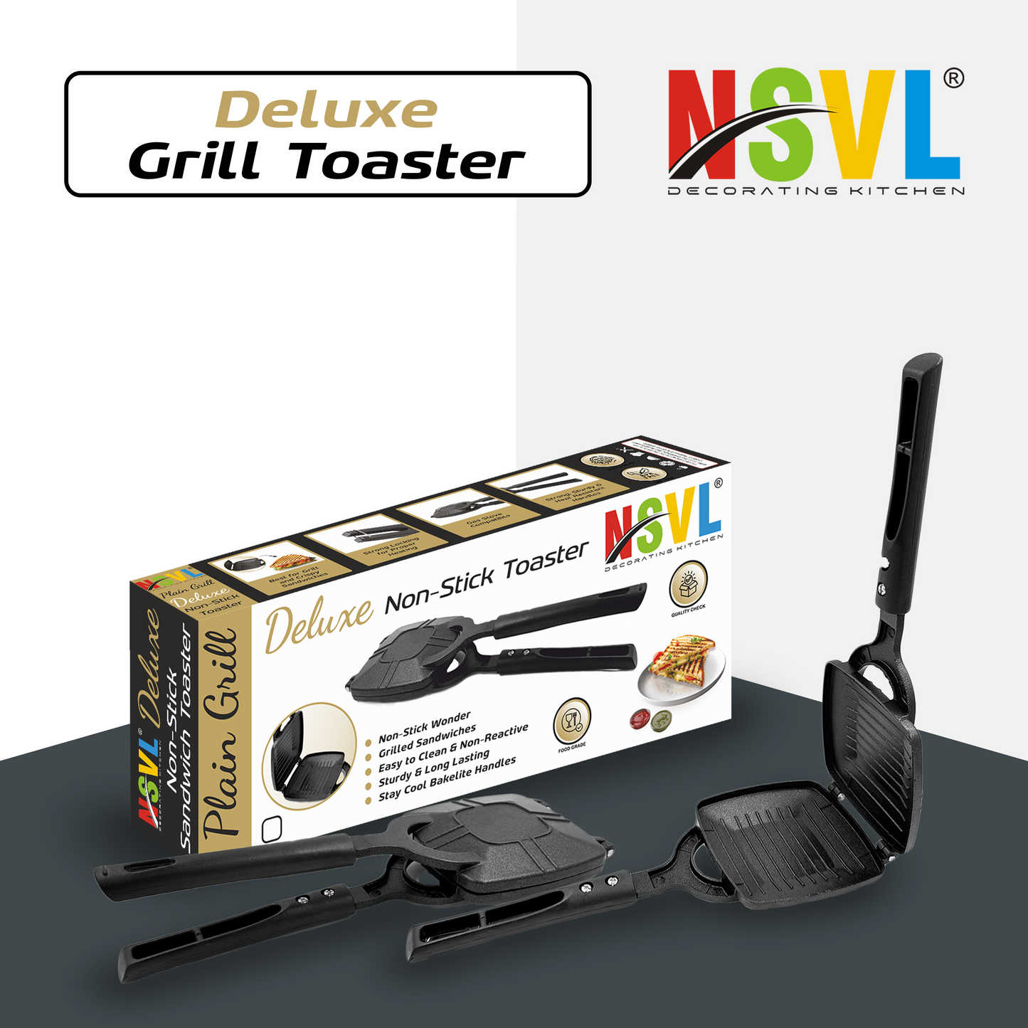 NSVL Grill Gas Sandwich Toaster - Nonstick Grill, Stay-Cool Handles. Perfect for Grill Crispy Sandwich Maker