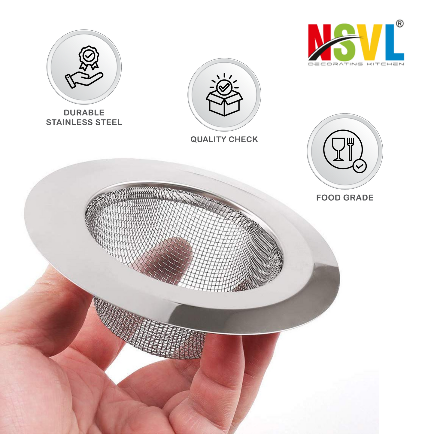 NSVL 2 PC Stainless Steel Kitchen Sink Strainer, Jali, Net, Wash Basin Filter, Stopper, Bathroom Drain Cover