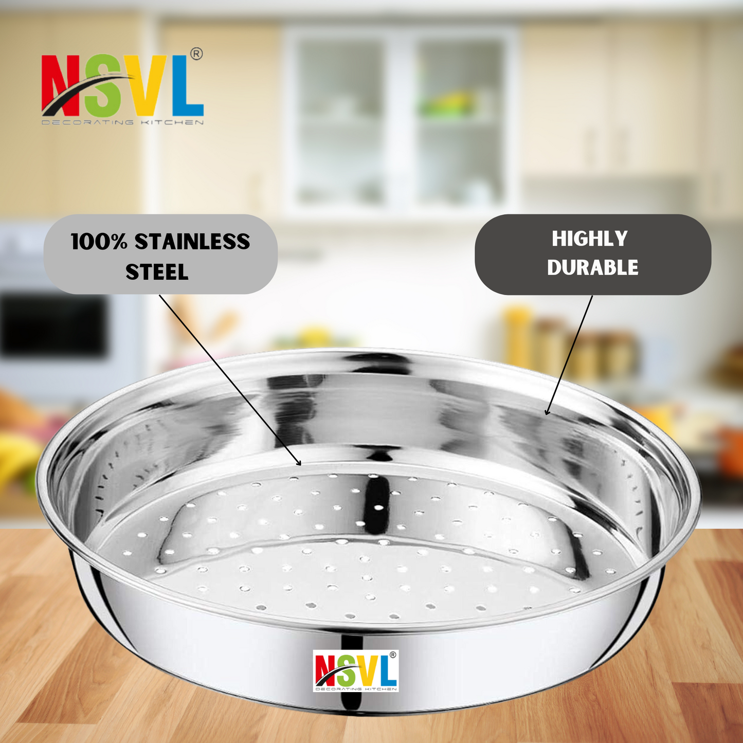 NSVL Stainless Steel Strainer for Kitchen – Multi-Use Steel Channi for Kitchen/Steel Chalni for Kitchen with Holes for Wheat | Steel Strainer for Kitchen