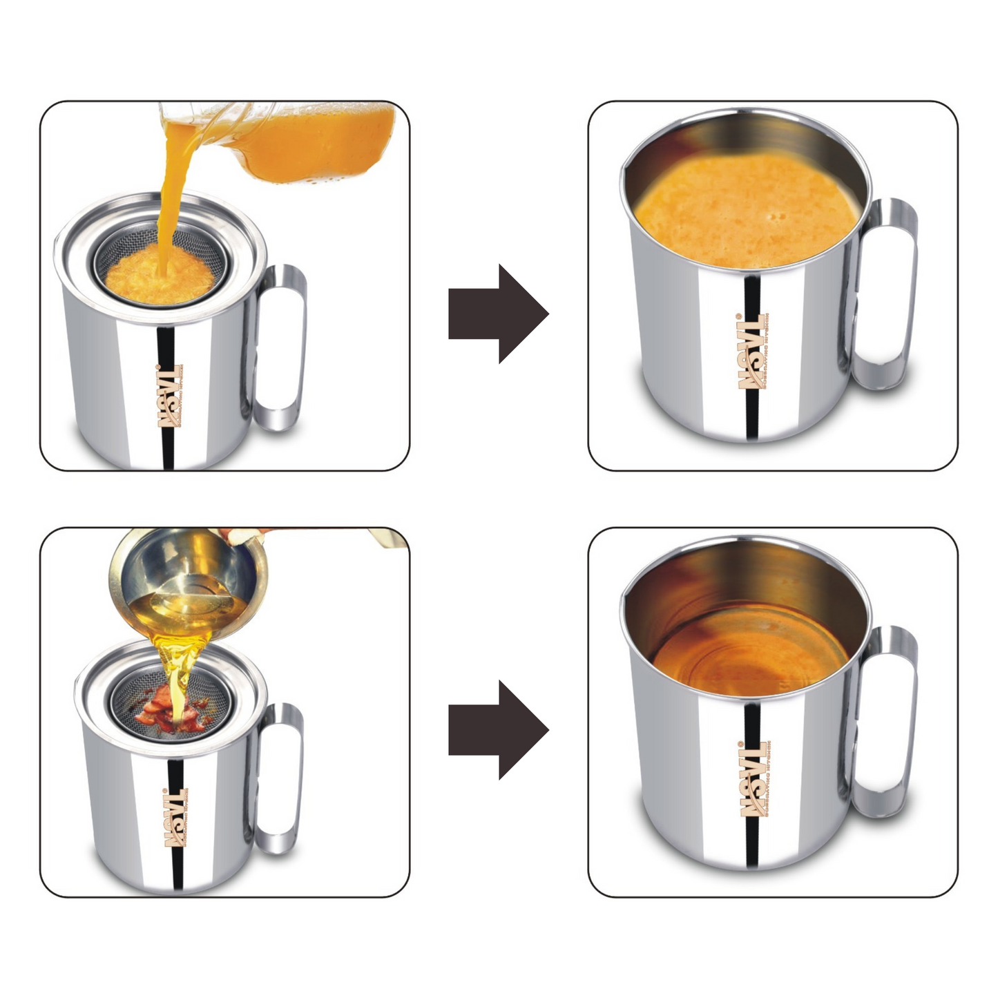 NSVL Stainless Steel Multipurpose Oil & Juicer Pot With Strainer, 1000 ML