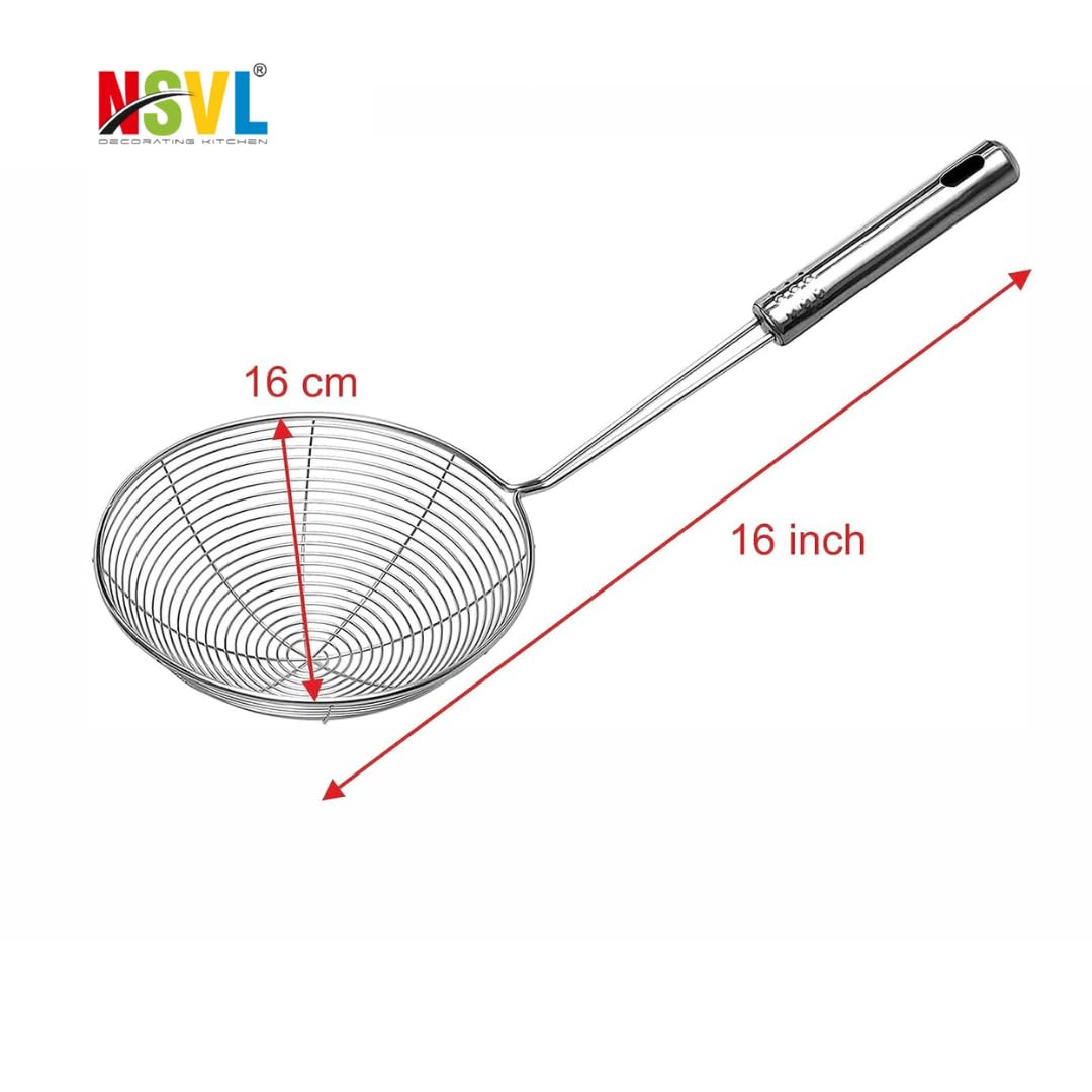 Nsvl ZS Pipe Handle Jhara, Stainless Steel Deep Fry Strainer Puri Jhara Skimmer Strainer