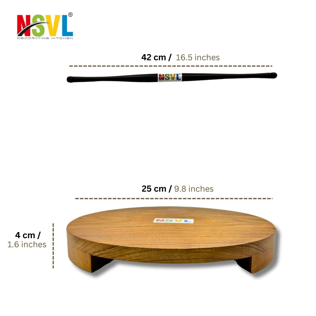 NSVL Sagwan Polpat Chakla Roti Chapati Maker 25 cm with Sheesham Roti Belan Rolling Pin 42 cm (Sagwan Polpat with Sheesham Gujrati Belan)