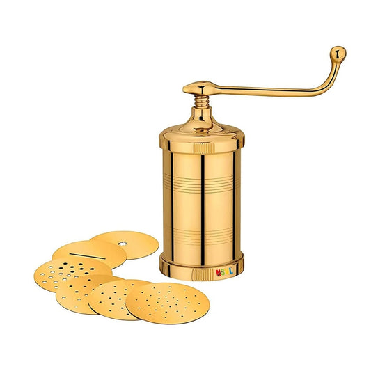 NSVL Brass Indian Made Sevanazhi Chakli Press / Sancha / Murukku / Gathiya / janthikulu / Idiyappam Maker Machine with 6 Different Jalis