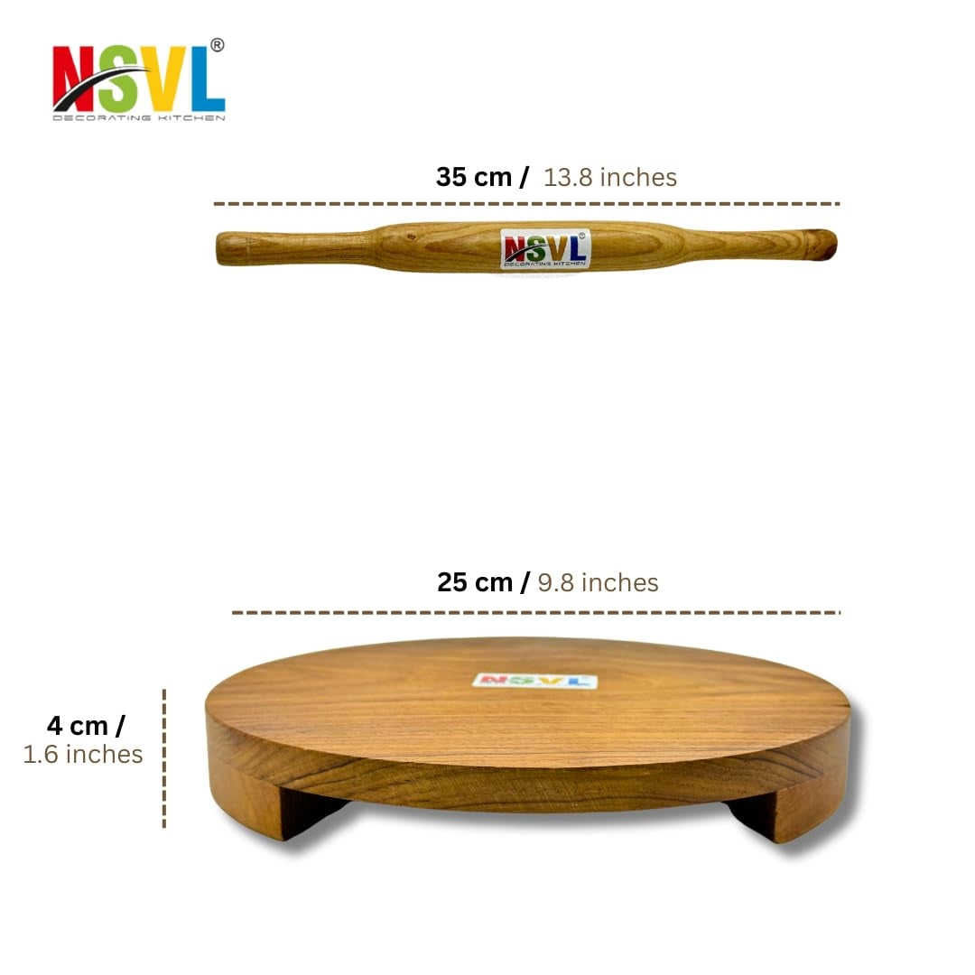 NSVL Sagwan Polpat Chakla Roti Chapati Maker 25 cm with Sagwan Roti Belan Rolling Pin 35 cm (Sagwan Polpat with Sagwan Belan)