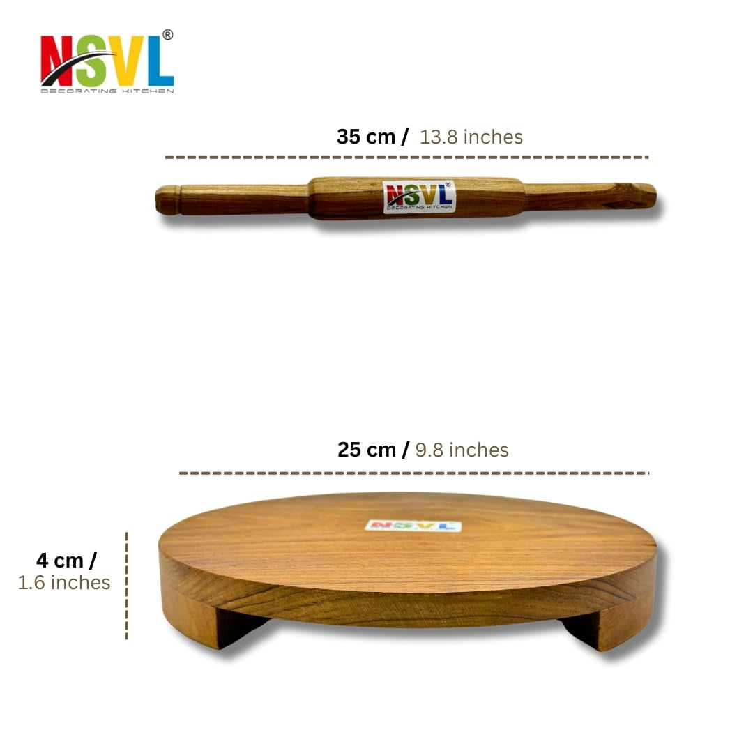 NSVL Sagwan Polpat Chakla Roti Chapati Maker 25 cm with Sagwan Roti Belan Rolling Pin 35 cm (Sagwan Polpat with Sagwan Punjabi Belan)