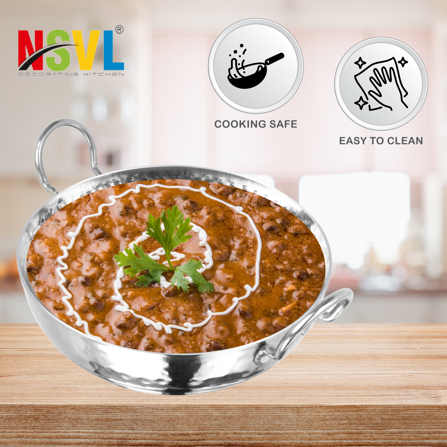 NSVL Stainless Steel Hammered Tasla/Heavy Bottom Cookware/Kadhai/Kadai for Kitchen/Utensils for Cooking, Deep Frying