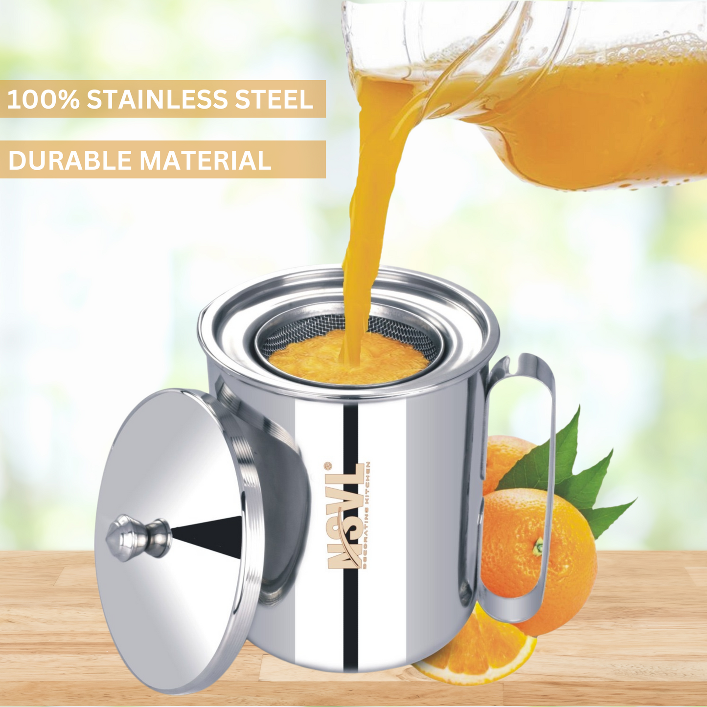 NSVL Stainless Steel Multipurpose Oil & Juicer Pot With Strainer, 1000 ML