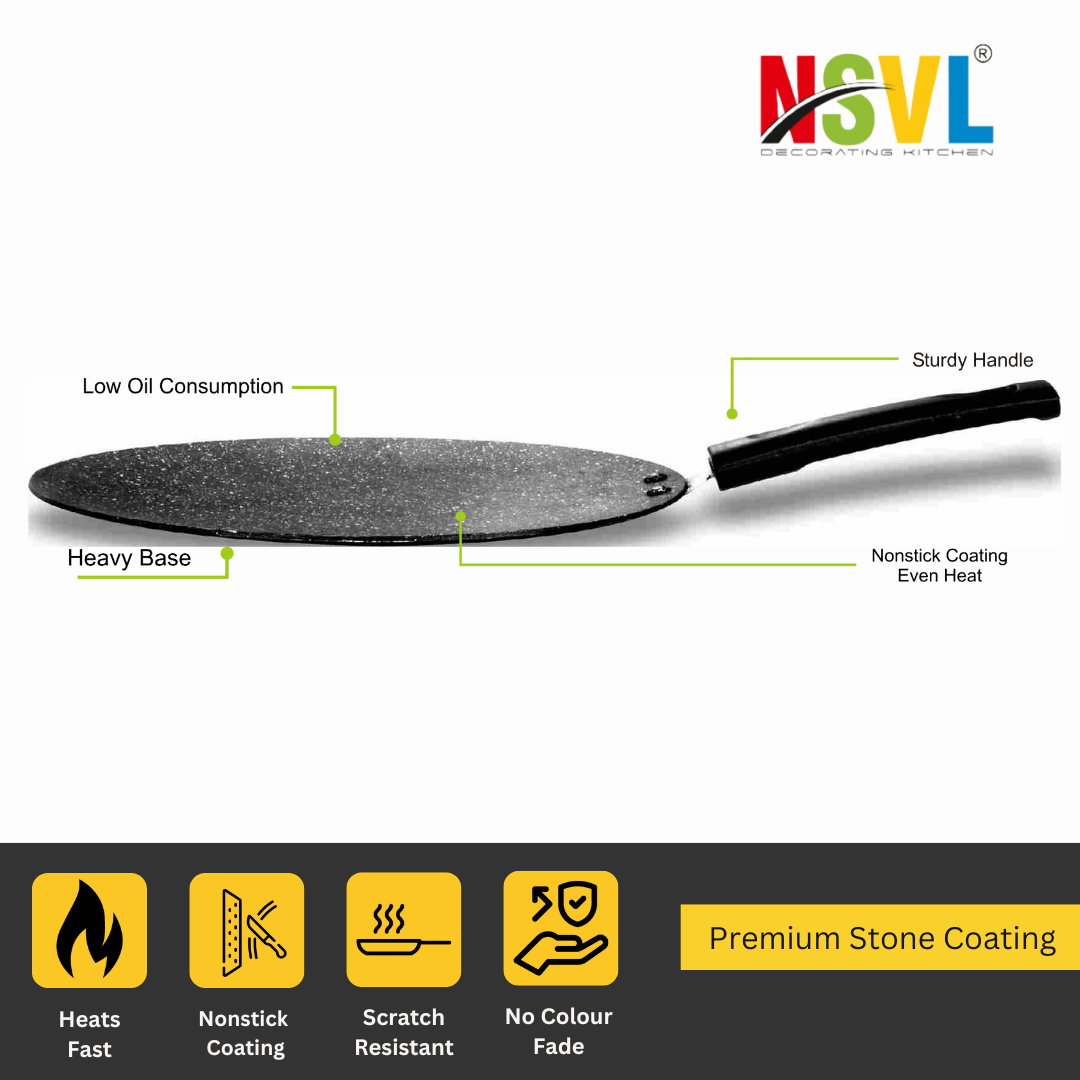 NSVL Non-Stick Concave Tawa , Roti Tawa , Nonstick Flat Tawa for Roti , Non-Stick Coating, 26.5cm Nonstick Chapati Tawa