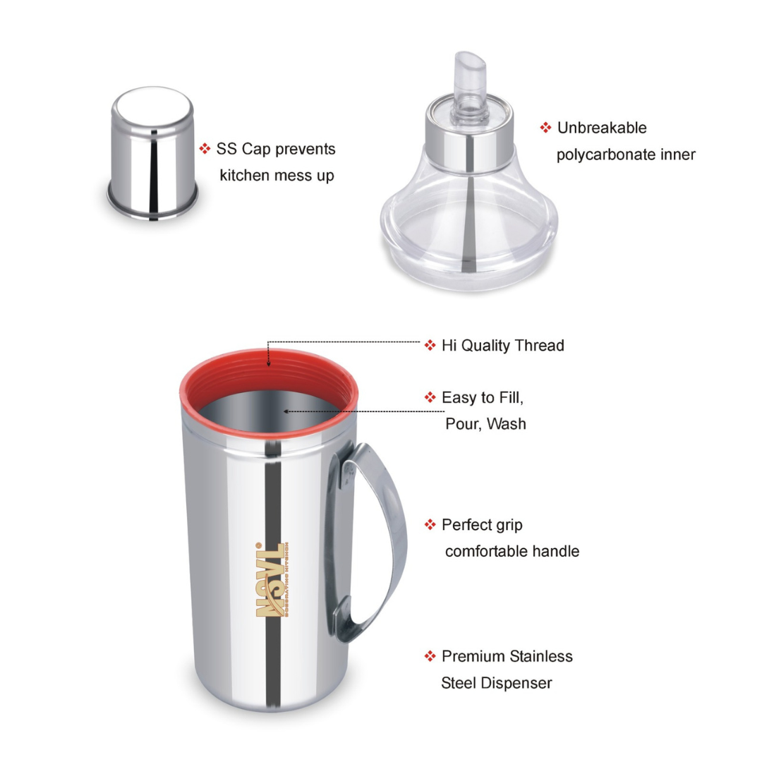 Nsvl Stainless Steel Oil Dispenser with Nozzle 1 Litre (1000 ml) | Oil Container | Oil Pourer | Oil Pot | Oil Can| Oil Bottle with Handle