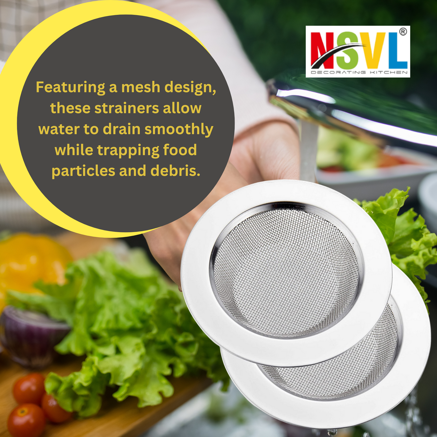 NSVL 2 PC Stainless Steel Kitchen Sink Strainer, Jali, Net, Wash Basin Filter, Stopper, Bathroom Drain Cover