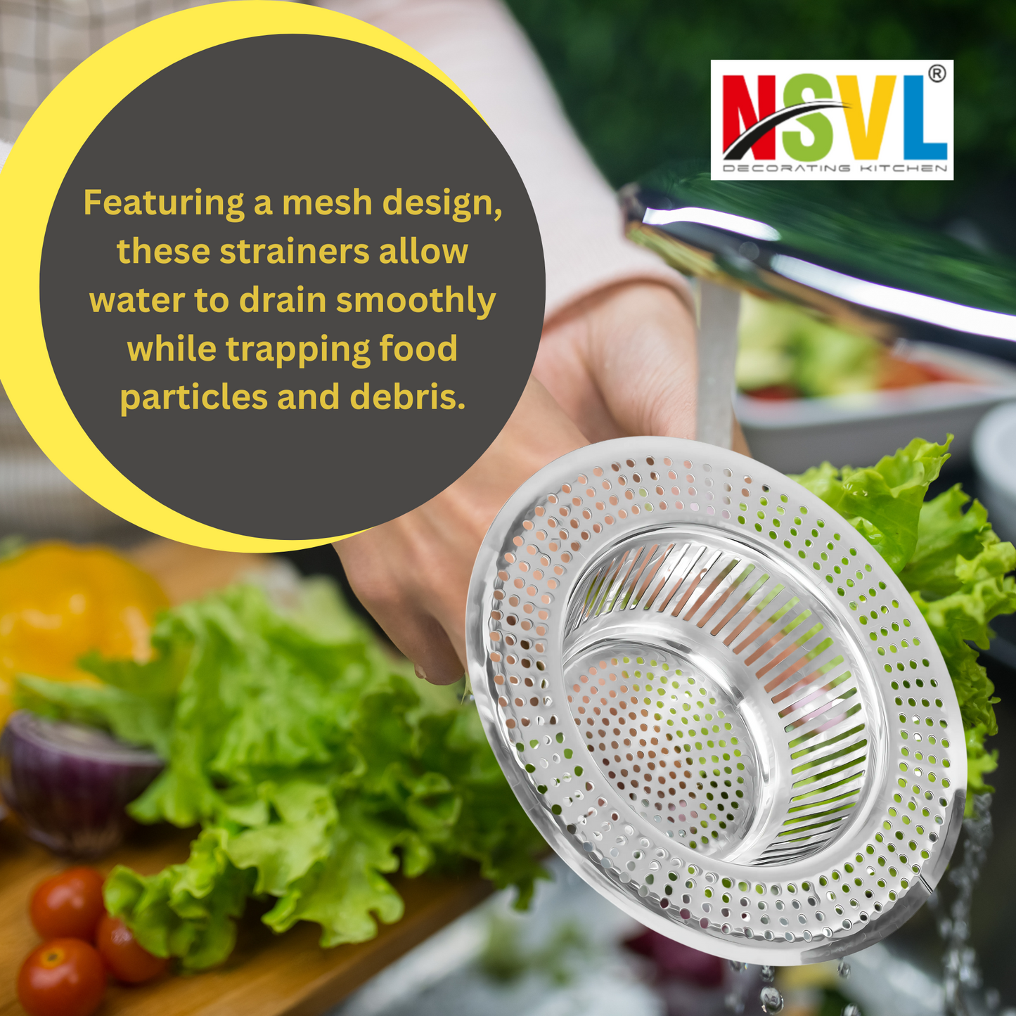 NSVL 2PC Sink Strainer High Flow One-Piece Slice Cut Design Ultra Fast Drainage No Clogging Kitchen Sink Drain Stopper Basin Basket Filter-SS Sink Jali