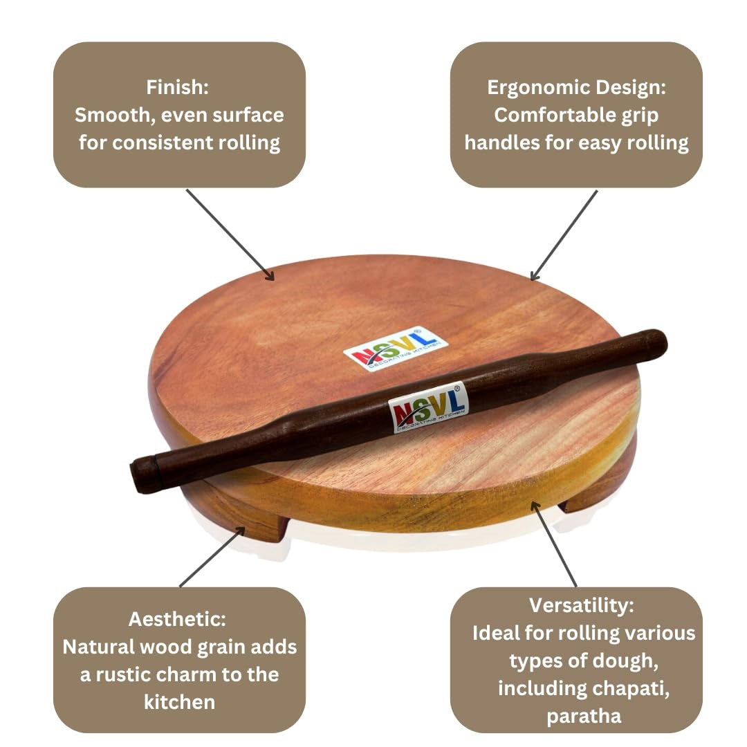 NSVL Neem Polpat Chakla Roti Chapati Maker 25 cm with Anjan Wood Roti Belan Rolling Pin 35 cm (Neem Polpat with Anjan Wood Belan)