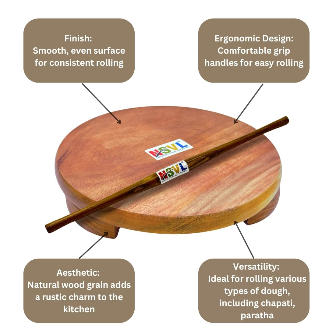 NSVL Neem Polpat Chakla Roti Chapati Maker 25 cm with Sagwan Roti Belan Rolling Pin 42 cm (Neem Polpat with Sagwan Gujrati Belan)