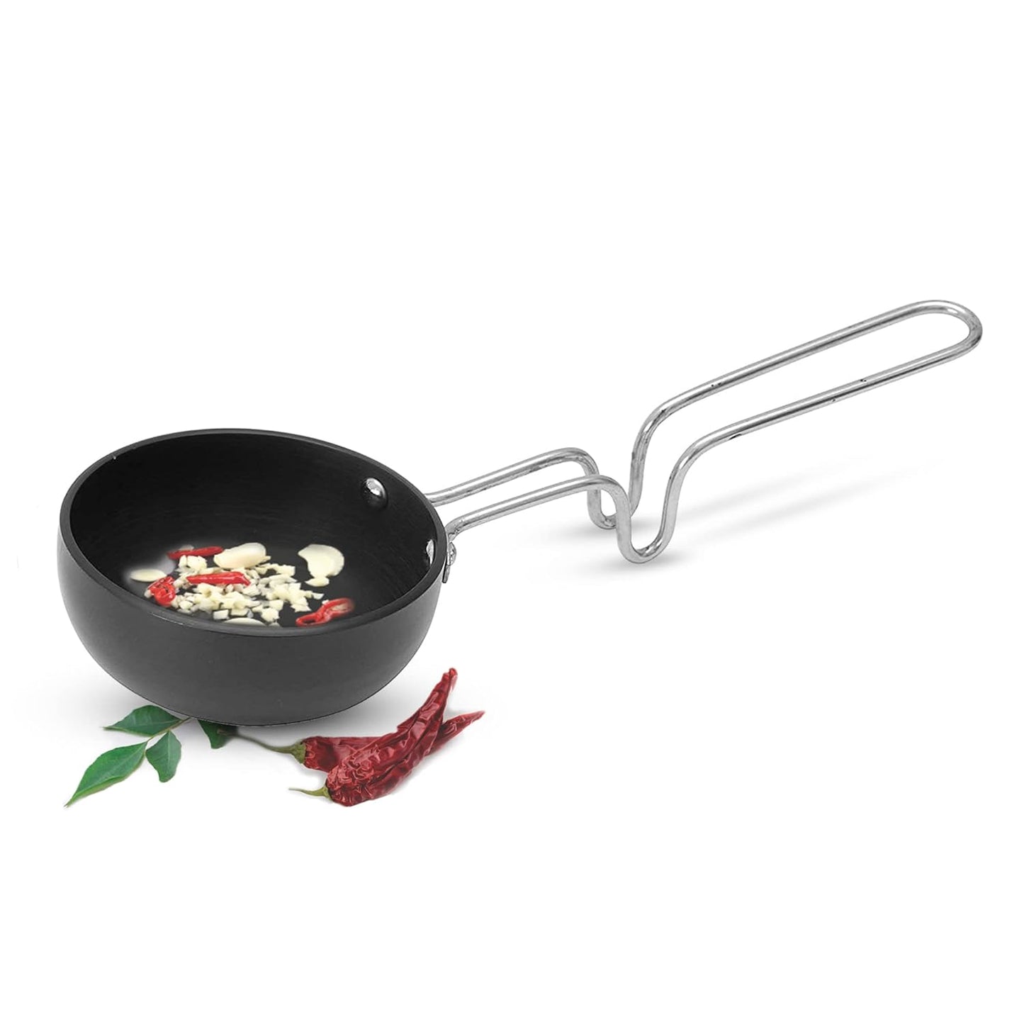 NSVL Hard Anodized 11 cm Tadka Pan, for Spice Tempering/Seasoning, Sturdy Stainless Steel Wired Handle, Gas Stove Ready Pan