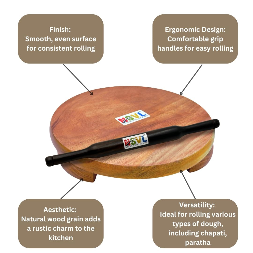 NSVL Neem Polpat Chakla Roti Chapati Maker 25 cm with Sheesham Roti Belan Rolling Pin 35 cm (Neem Polpat with Sheesham Belan)