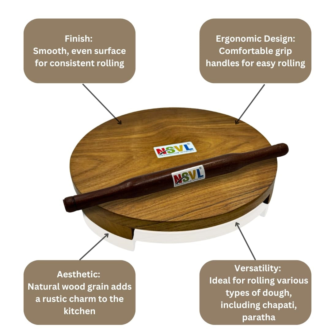 NSVL Sagwan Polpat Chakla Roti Chapati Maker 25 cm with Anjan Wood Roti Belan Rolling Pin 35 cm (Sagwan Polpat with Anjan Wood Belan)