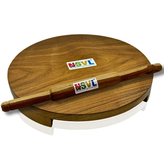 NSVL Sagwan Polpat Chakla Roti Chapati Maker 25 cm with Sagwan Roti Belan Rolling Pin 35 cm (Sagwan Polpat with Sagwan Punjabi Belan)