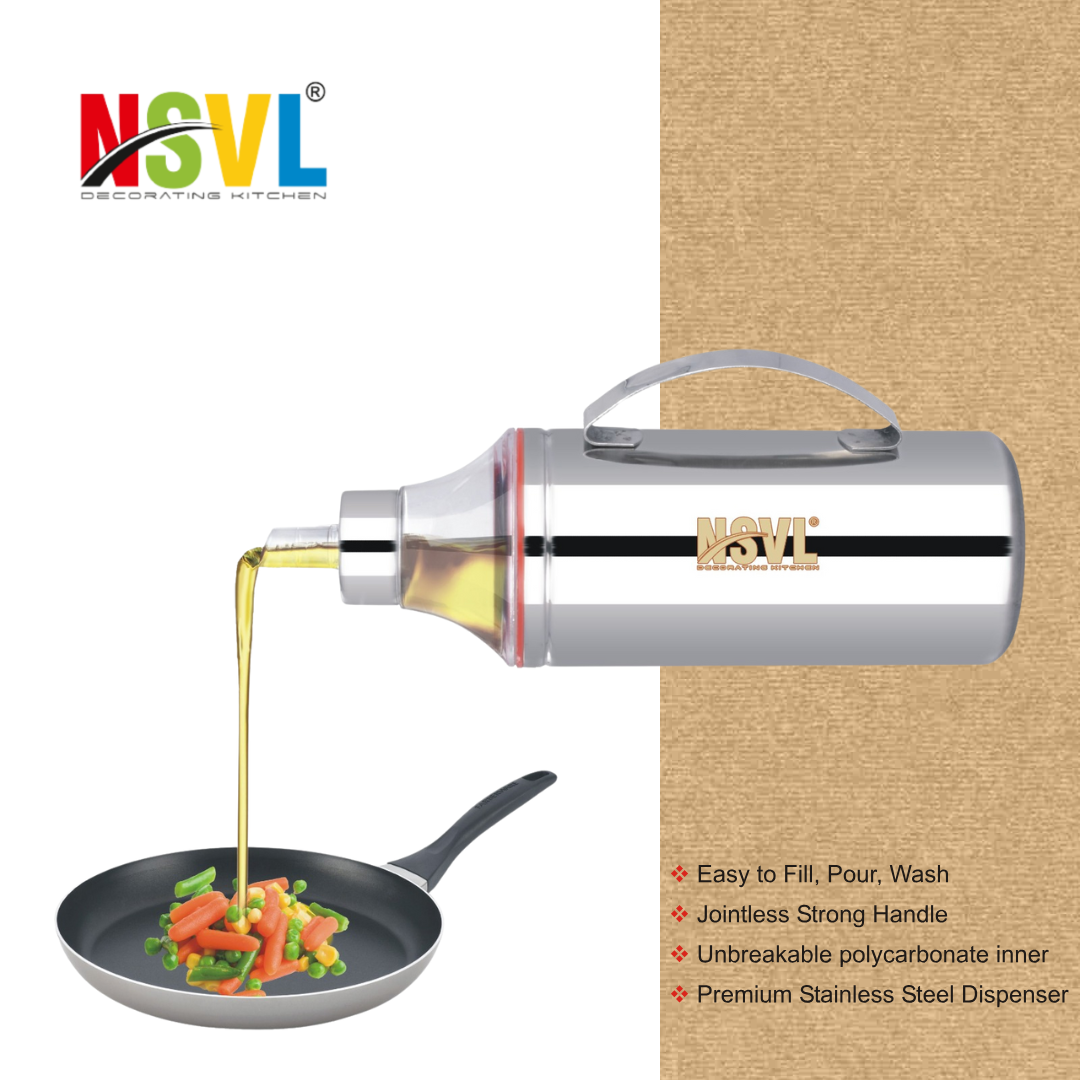 Nsvl Stainless Steel Oil Dispenser with Nozzle 1 Litre (1000 ml) | Oil Container | Oil Pourer | Oil Pot | Oil Can| Oil Bottle with Handle