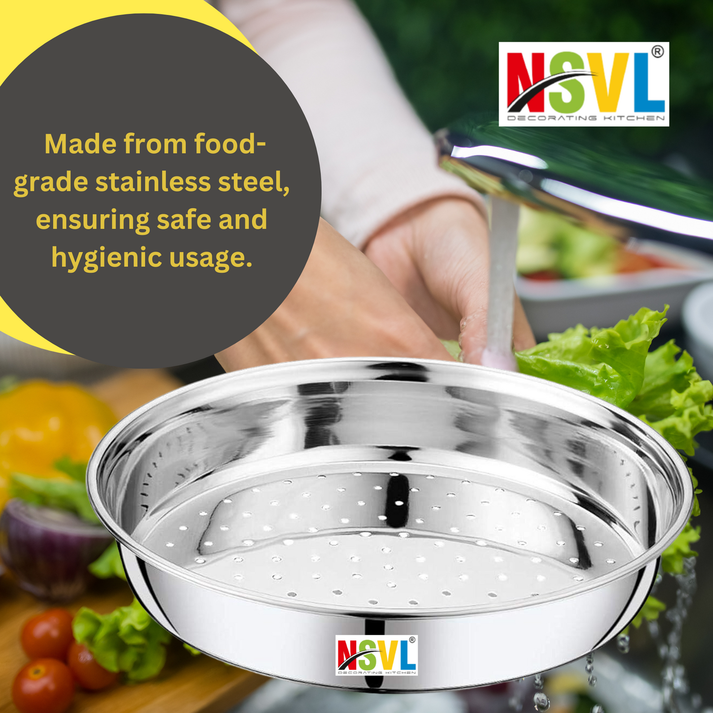 NSVL Stainless Steel Strainer for Kitchen – Multi-Use Steel Channi for Kitchen/Steel Chalni for Kitchen with Holes for Wheat | Steel Strainer for Kitchen