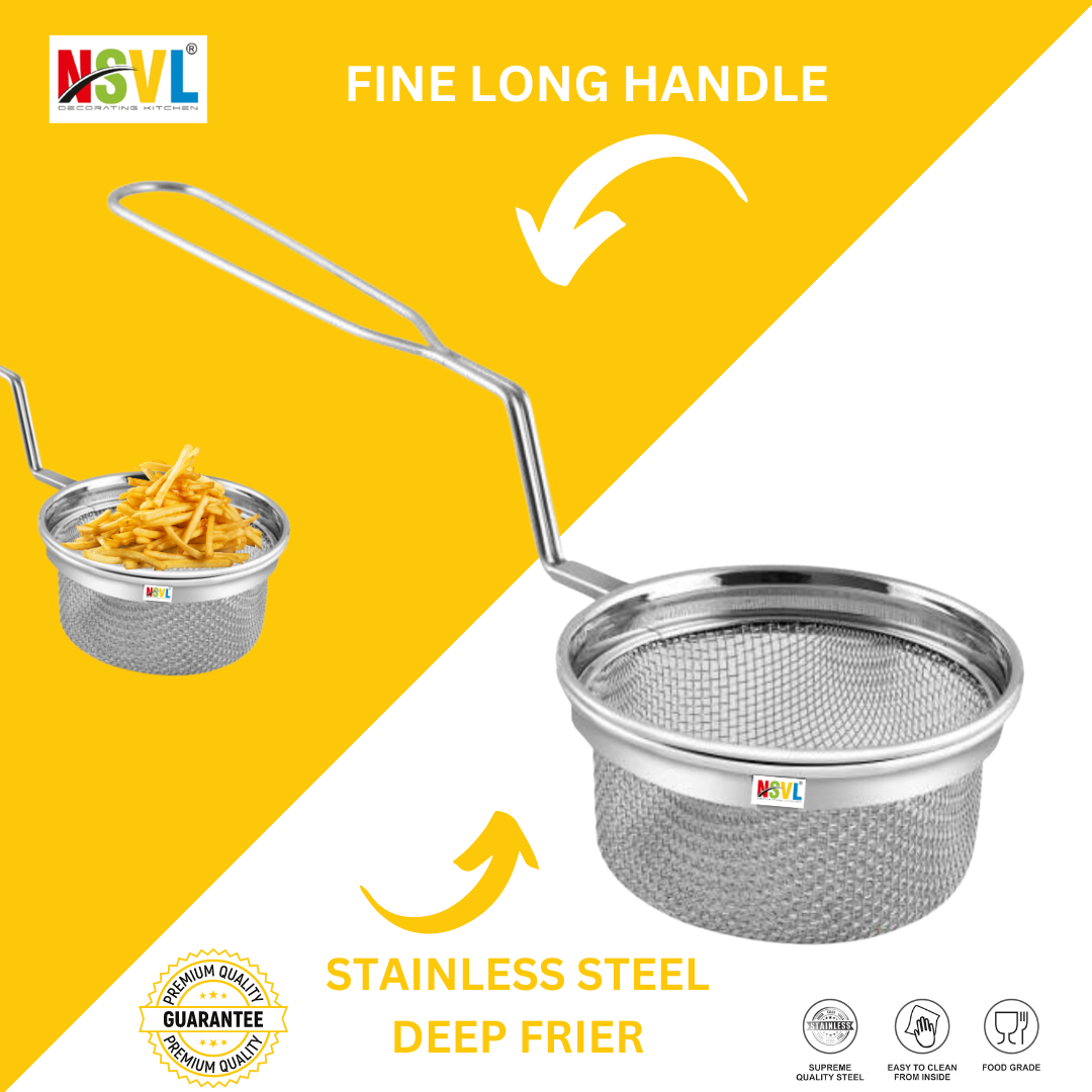 Nsvl Stainless Steel French Fries Basket, Potatoes Chips Mesh Food Stainer, Suitable for Kitchen Restaurant Party Barbecue Strainer Baskets
