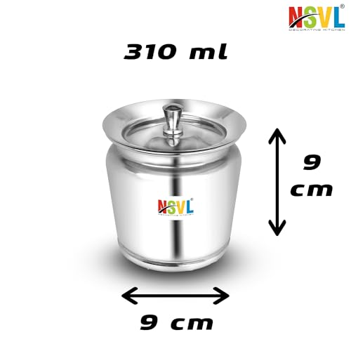 Nsvl Stainless Steel Multipurpose Ghee Pot/Pickle Container, 310 ml, With Spoon,(Lotus Design)