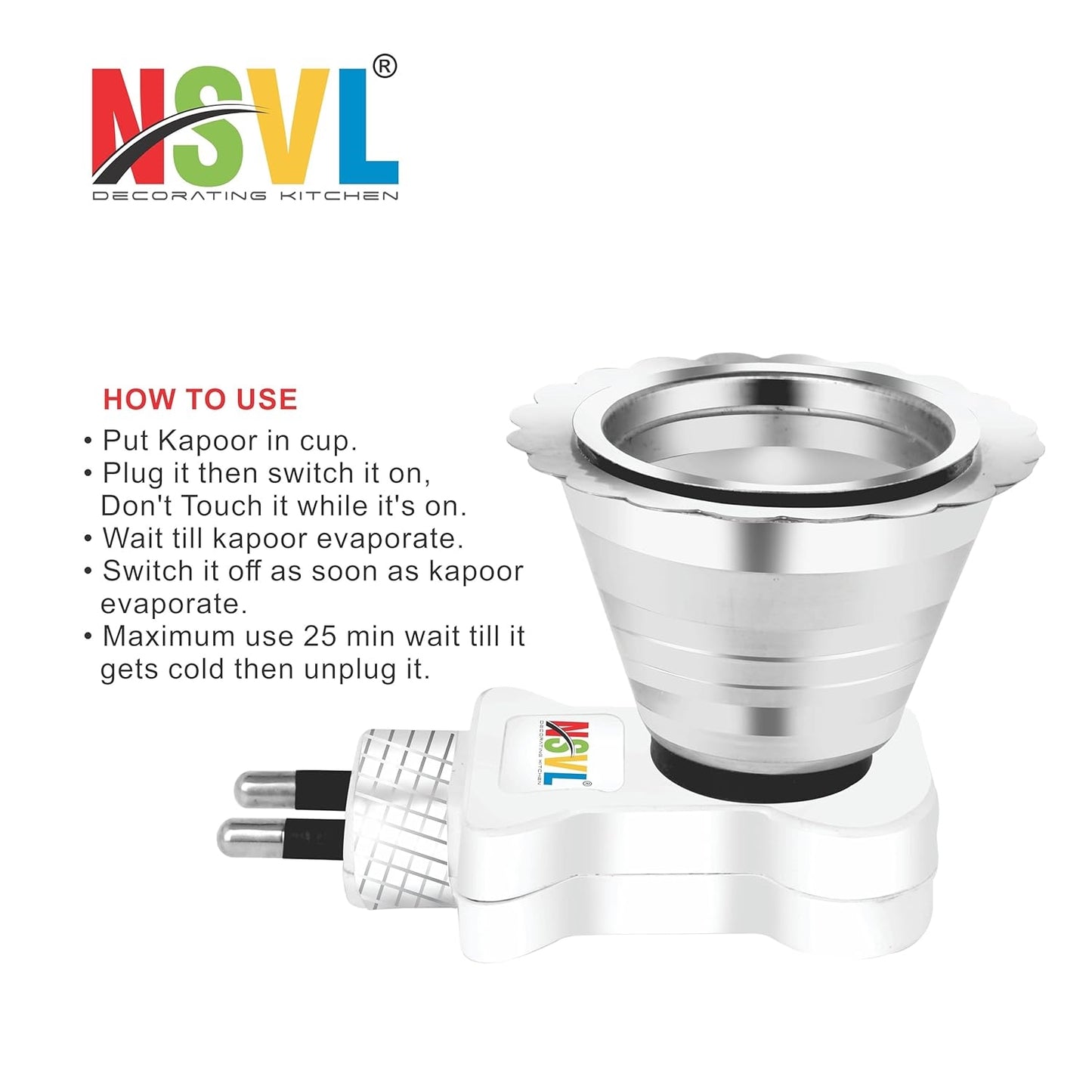 NSVL 2 PC Electric Kapoor Dani Stand Kapur Incense Burner/ kapurdani / kapoordani / Camphor Burner / Classy Puja Articles