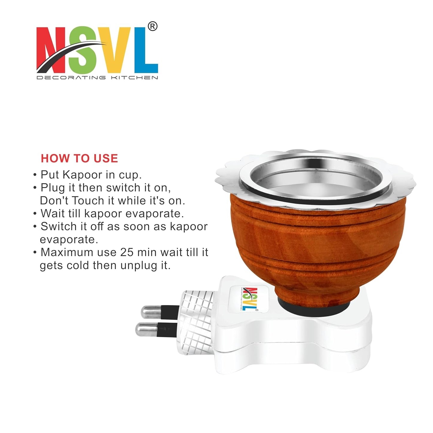 NSVL 2PC Electric Direct Plug-in Wooden Incense Bakhoor Burner Kapoor Dani Camphor Diffuser for Fragrance Positive Energy Pooja, Incense Burner, Bakhoor dani