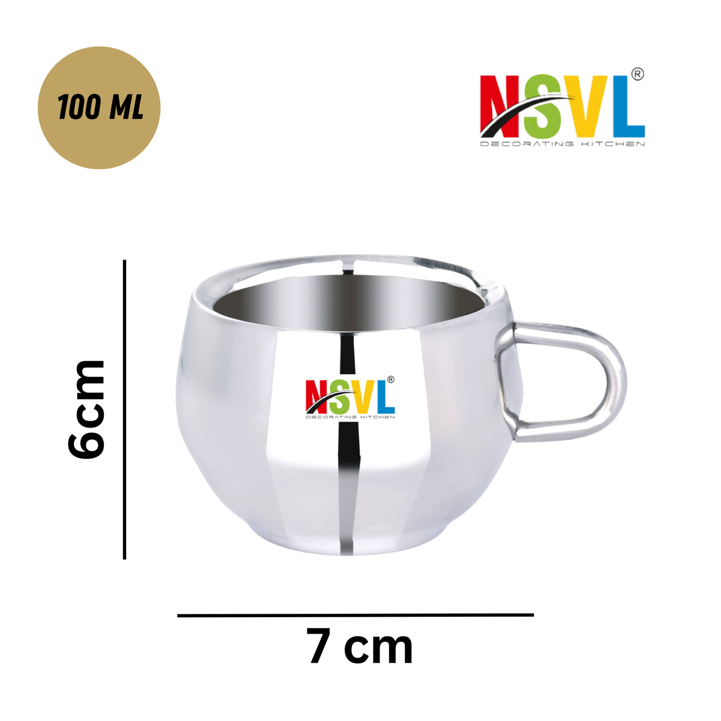 Nsvl 100% Stainless Steel Matka Tea Cups Set of 6 Pcs | Double Wall Tea & Coffee Cups | Mirror Finish Cups | Laser Design, Break Resistant