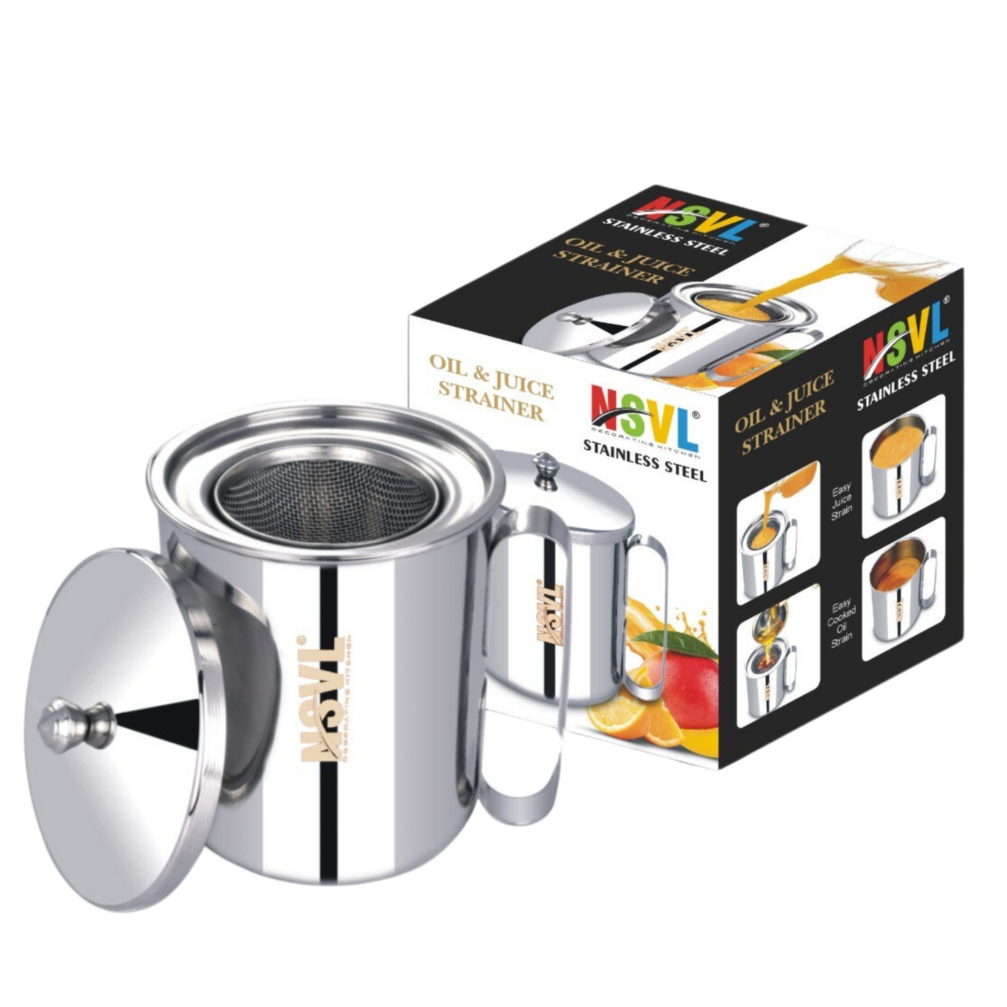 NSVL Stainless Steel Multipurpose Oil & Juicer Pot With Strainer, 1000 ML