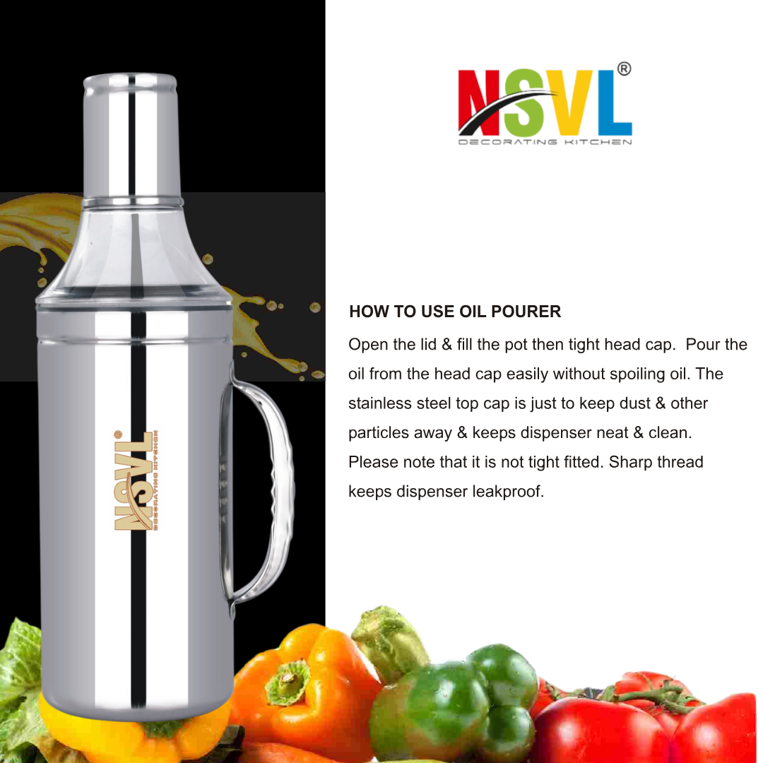 Nsvl Deluxe Stainless Steel Oil Dispenser with Nozzle | Oil Container | Oil Pourer | Oil Pot | Oil Can| Oil Bottle with Handle